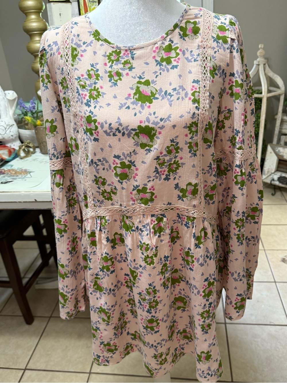 Matilda Jane Blush Pink Floral Long-Sleeve Peplum Dress size Small - Picture 2 of 7